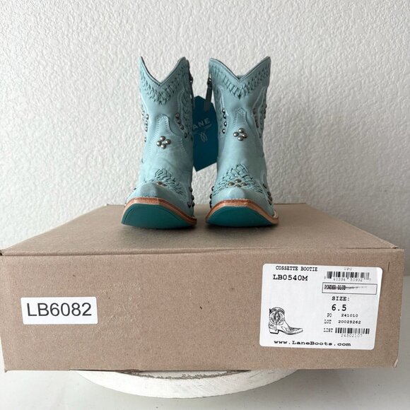 Lane COSSETTE Womens Cowboy Booties 6.5 Western Blue Leather Cowgirl Short Boots - Picture 12 of 13